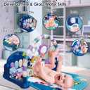 dearlomum Baby Play Mat Gym, Funny Play Piano Tummy Time Activity Mat with 5 Infant Sensory Toys, Music and Lights, Boy & Girl Gifts for Newborns 0 to 3 6 9 12 Months (Blue)