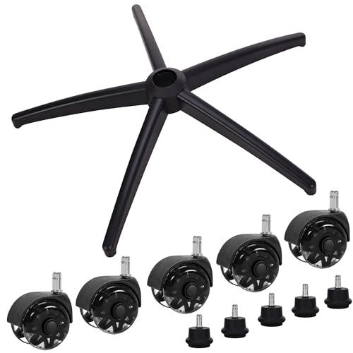 Frassie Office Gaming Chair Metal Base Replacement with 5 Wheels Bell Glides Replacement, 28 Inch Heavy Duty 2500 Lbs Universal Computer Chair Stool Base Part (Black)