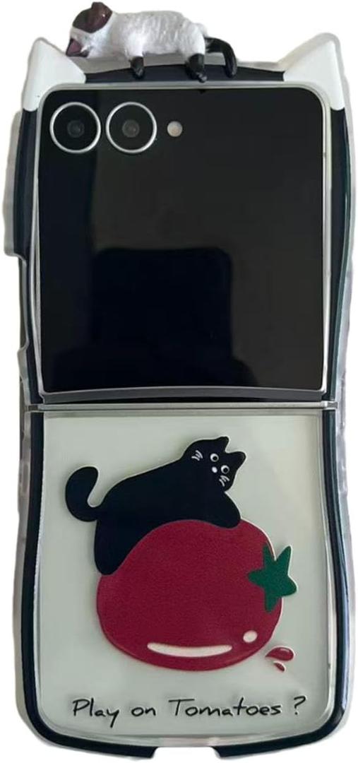 AOLABOKY Cute Cartoon Kitten Pattern Design Cover for Samsung Galaxy Z Flip 7,Funny Creative Cat's Ears z flip7 Phone Case for Girls Boys (B)