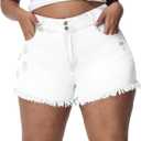 Gocolloa Women Plus Size Jean Shorts Sexy Stretchy High Waisted Frayed Raw Hem Denim Shorts, White, Size: 26W