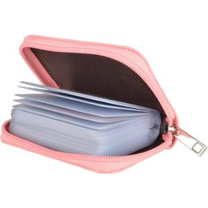 Easyoulife Genuine Leather Credit Card Holder Zipper Wallet With 26 Card Slots (small, Pink)
