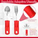 6 Pcs Adaptive Utensil with Bib Bowl Plate Set Weight Cutlery Gift for Elderly Disabled Hand Arthritis Parkinson(Red)