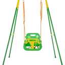 FUNLIO 3-in-1 Toddler Swing Set with 4 Sandbags, Indoor/Outdoor Baby Swing with Foldable Metal Stand, Kids Swing Set for Backyard, Clear Instructions, Easy to Assemble & Store, Light Green