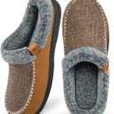 ATHMILE Men's Slippers Slip On Moccasin, Indoor Outdoor Warm Fuzzy Comfy House Shoes, Fluffy Wide Loafer Home Bedroom Slippers (9-10, Brown Black Wool)