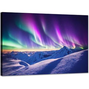 SKASNFAI Aurora Mountain Framed Canvas Wall Art for Bedroom Office, 16"L x 24"W