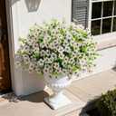 Ouddy Decor 24 Bundles Artificial Flowers for Outdoors Fake Silk Flowers UV Resistant Faux Plastic Plants for Spring Summer Garden Porch Window Box Table Vase Home Indoor Outdoor Decoration, White