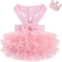 XXS Dog Clothes Girl, Female Dog Dresses for Small Dogs Girl, Pink Dog Tutu Dress, Sweet Puppy Princes Skirt with Dog Bowknot Clips, Spring Summer Pet Apparel for Toy Poodle Chihuahua Yorkie XXS