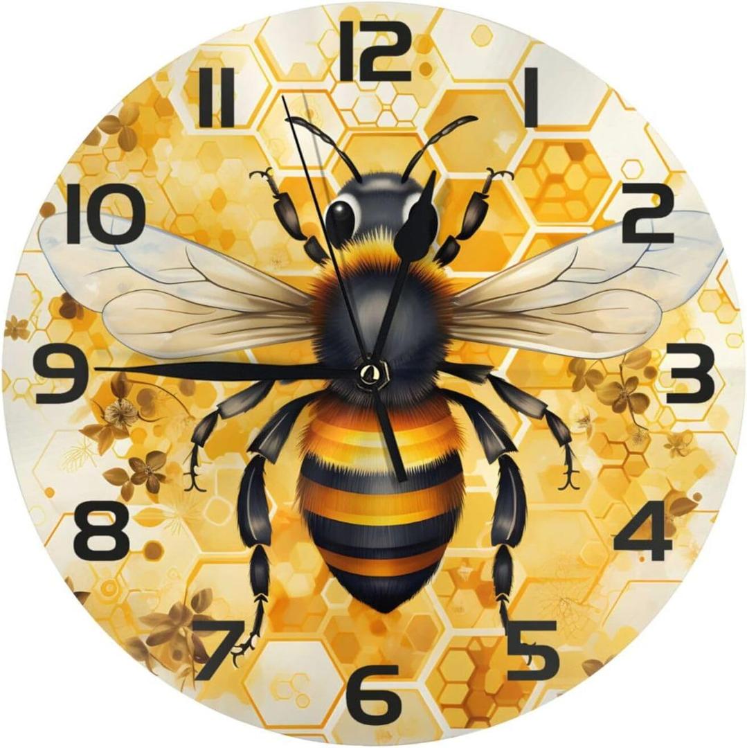Honey Bee Wall Clock 10 Inch Silent Non Ticking Wall Clocks Battery Operated Wall Decorative Clock for Bedroom Kitchen Office Classroom