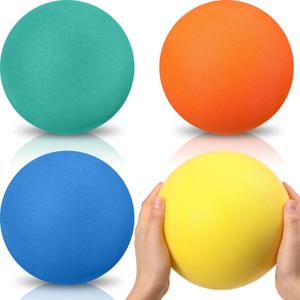 Seenelling 4 Pcs Foam Large Balls Soft Foam Dodgeballs Uncoated Playground Silent Sport Dodgeballs Lightweight Sponge Easy to Grasp Bouncy Balls for Kids Indoor Sports Activity