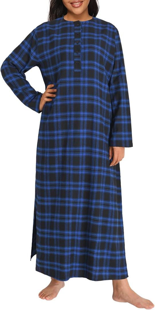 Esenchel Women's Plus Size Long Cotton Flannel Nightgown (4X-Large Plus, Blue)