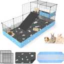 Guinea Pig Cages with Tarp and Bedding Pee Pad Liner, 2-Story Large Guinea Pig Playpen C&C Loft Cage for 2 Rabbit Bunny Chinchilla Small Animal Habitat for Indoor