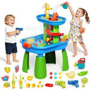 Water Table for Kids Ages 3-8,STEM 28PCS Rain Shower Sand & Water Play Set
6-in-1 Sensory Play,23x18 in Tabletop,32.5 in Height,Tool-free Setup,for Backyard Beach Patio,Summer Gift for Kids 3-8