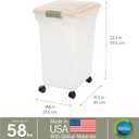 IRIS USA Dog Food Storage Container 58 lbs, Attachable Wheels, for Dog Cat Birds and other Pets, Food Storage Bin, Keep Fresh, Easy Mobility, BPA Free - Made in the USA, Almond/Pearl
