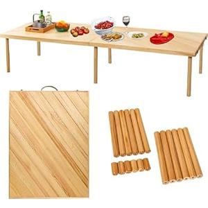 Zupemo 80"x30" Boho Wooden Picnic Table, Portable Outdoor Low Picnic Table with Adjustable Legs 13" & 16" for Floor Seating, Beach, Camping, BBQ, Backyard, 80x30in Seating for 12 People N03