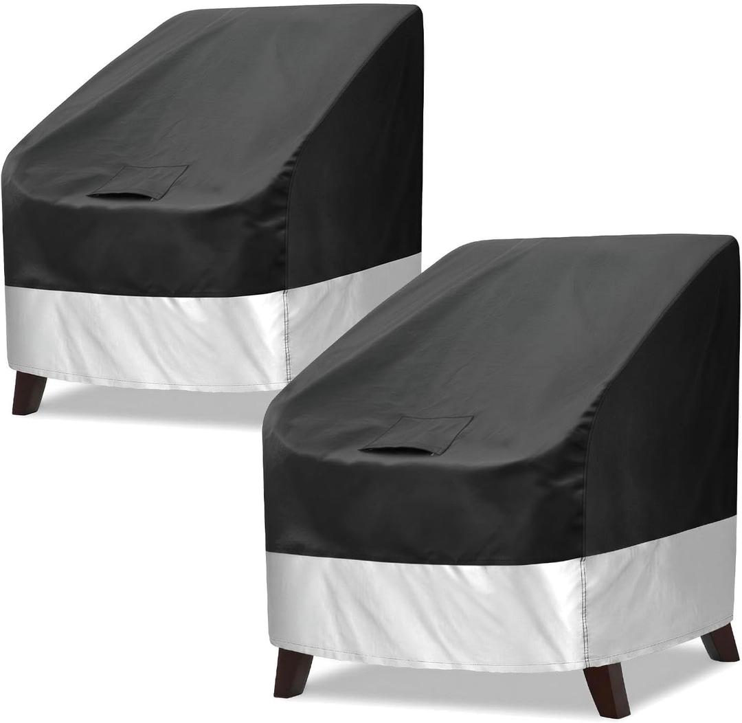 Patio Chair Covers for Outdoor Furniture Waterproof 2 Pack, Patio Sofa Cover Lounge Deep Seat Cover with Air Vent Fits up to 32"W37"D36"H inches, Black&Silver.