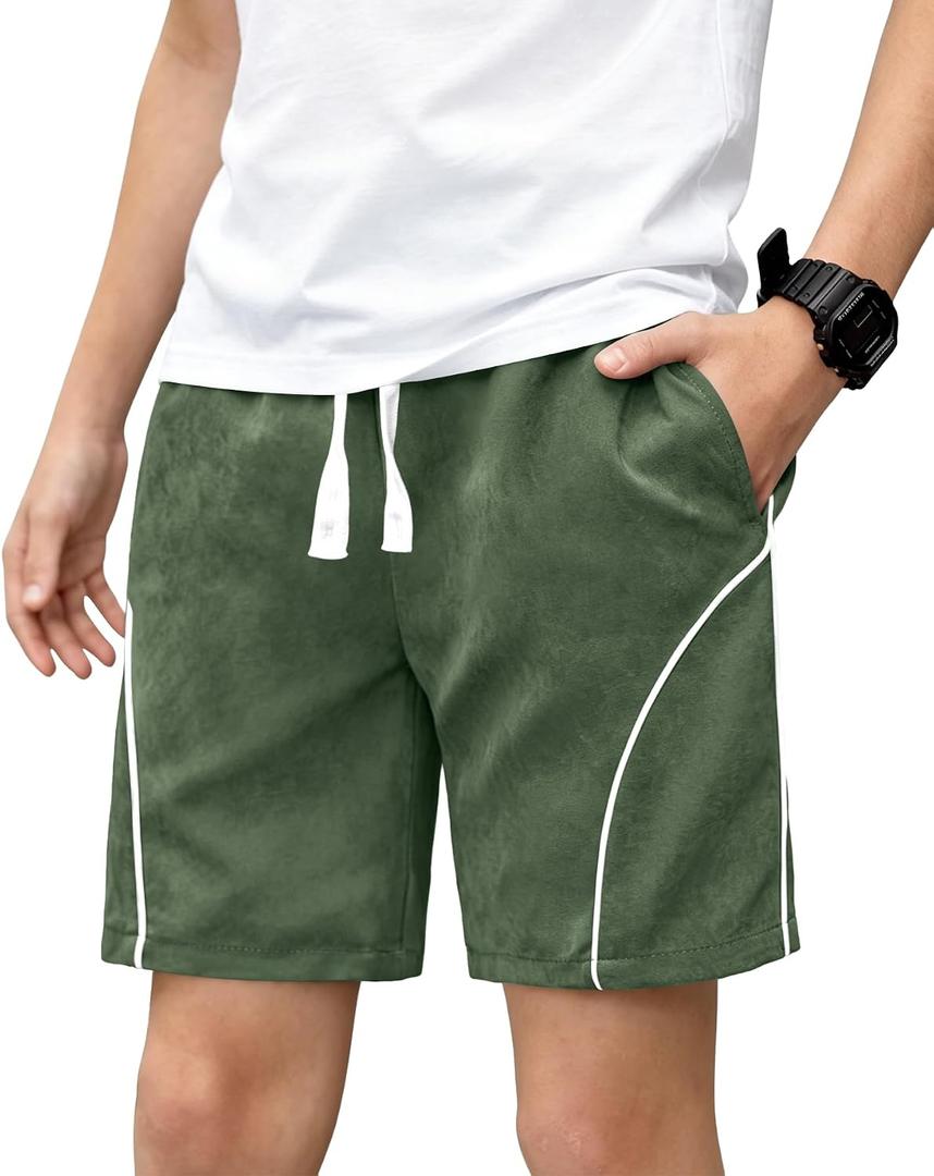 Boys Y2K Striped Athletic Shorts with Drawstring and Pockets for Streetwear,Skateboard and Casual 6-14 Years