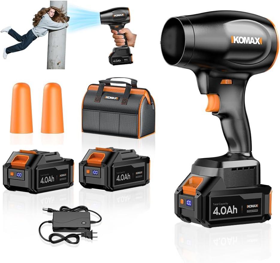 KOMAX Leaf Blower Cordless,580000RPM Ergonomics Handheld with 2 x 4.0Ah Digital Display Battery and Charger,6-Variable Speed,Turbo Jet Blower for Patio Cleaning,Lawn Care,Leaves and Water