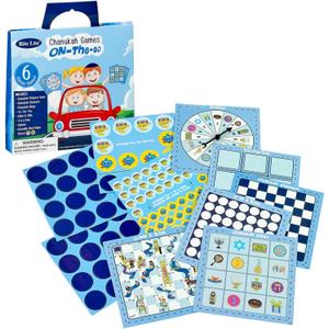 Rite Lite 6 Hanukkah Games On The Go - Jewish Board Games Chanukah Gifts for Kids Holiday Party Favors - Includes Tic Tac Toe, Checkers, Bingo, Chutes & Ladders, Four in a Row, Memory Game