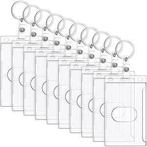 Marspark 10 Pack Keychain Card Holder Plastic Heavy Duty Badge Holder Vertical Clear ID Card Holder with Keyring, Rigid Fuel Card Protector with Thumb Slot Secure Credit Card Protector Case