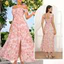 GRACE KARIN 2026 Women's Summer Floral Wedding Guest Dress,Beach Flowy A Line Maxi Off Shoulder Bridesmaid Dresses (Pink, XXL)