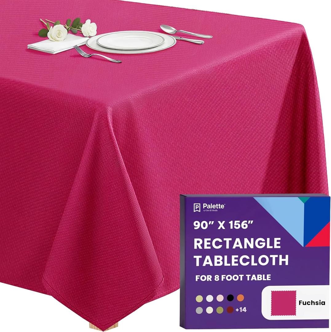 Gee Di Moda Rectangle Tablecloth - 90 x 156 Inch Fuchsia Table Cloth for 8 Foot Tables with Floor-Length Drop - Heavy Duty Washable Fabric for Holiday Party, Dinner, Weddings & Baby Shower