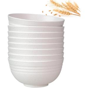 26 OZ Wheat Straw Reusable Cereal Bowls Set of 8, Microwavable Dishwasher Safe BPA Free Unbreakable Kitchen Bowls for Soup Snack Rice Salad - White