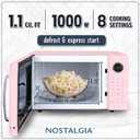 Nostalgia Retro 1000W Microwave Oven 1.1 Cu Ft Capacity Child Safety Lock, 8 Auto-Cook Settings Countertop Kitchen Appliance Pink