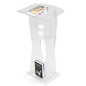 KSacry Acrylic Clear Podium Stand with Storage Shelf,Plexiglass Pulpits for Churches,Conference,Speeches,Weddings,Classroom,Professional Presentation Podiums (23.6" L X 17.7" W X 43" H, Transparent)