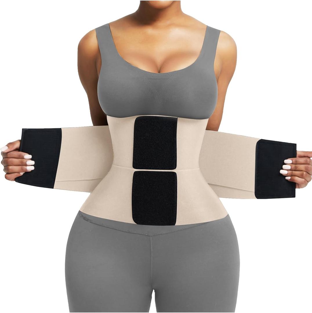 FeelinGirl Waist Trainer Belt Waist Cincher Trimmer Ab Belt Tummy Control Body Shaper with Triple Wrap Women and Men (X-Small, Skin)