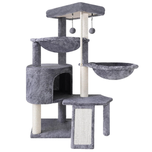 Xin Three Layer Cat Tree with Cat Condo and Two Hammocks,Grey