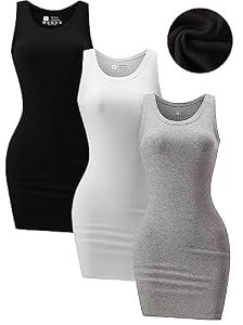 Chongbaijia 3 Pack Summer Dresses for Women 2026 Ribbed Crewneck Tank Top Dress Sleeveless Sundress Basic Bodycon Mini Dress (M)
