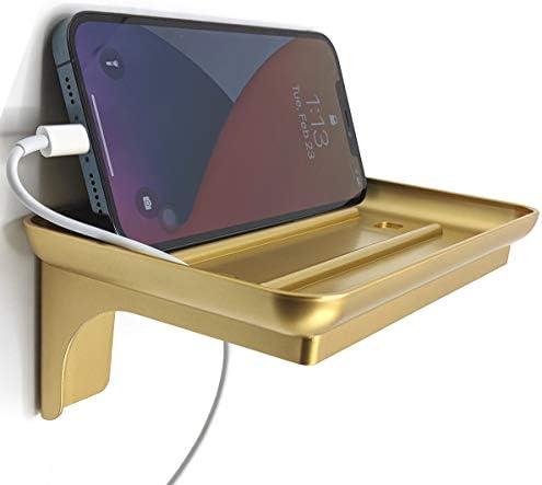 McLee Creations Wonder Shelf - Small Plastic Self Adhesive Bathroom Wall Mounted Shelf Designed for Smartphone and Flushable Baby Wipes (1, Gold with Holes)