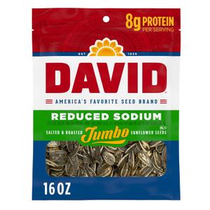 2 x DAVID Reduced Sodium Sunflower Seeds, Original Flavor, 16 oz. (EXP 12/02/26)