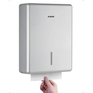 AIKE 400 Sheets Wall Mount Paper Towel Dispenser,Fit Multifold Paper,Large Capacity with Lock for Commercial, Silver(Folded Size 10" x 3.5" Or Smaller)