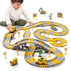 iHaHa Toddlers Construction Race Tracks Toys Gifts for 3-6 Years Old Boys Kids, 2PCS Electric Race Cars & 4 Pcs Construction Trucks, Birthday Gift Toys for Boys 2-6 Years Old above 