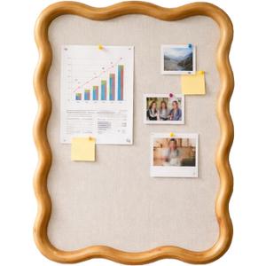 Wavy Linen Cork Memo Board, 17.7" x 23.6", Wood Frame, Decorative Pin Display Bulletin Boards for Walls, Home Office Kitchen (Natural)
