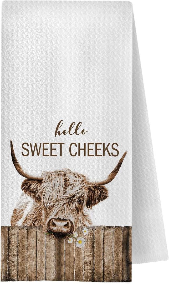 Highland Cow Bathroom Kitchen Towels - Hello Sweet Cheeks Western Bathroom Kitchen Decor,Farmhouse Western Cow Decorative Hand Towels 16x24, Funny Hand Towels