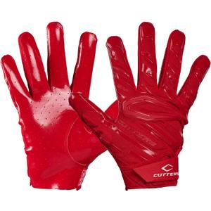 Cutters Gamer Padded Football Glove. All Purpose Players, Receivers, Lineman. Extra Grip. (Red)