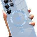 AIGOMARA Magnetic Case for Samsung Galaxy S24 Ultra [Wireless Charging Compatible] Heart Design Soft TPU Electroplated Phone Cover Anti-Scratch Shockproof Case for Women - Blue