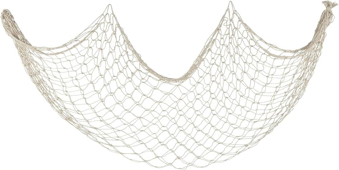 Decorative Fishing Net 1 Pack, 5x10 ft Large Beige Fish Net Decor for Wall, Photo Display, Nautical Mermaid Pirate Ocean Themed Beach Hawaii Under the Sea Party Decorations