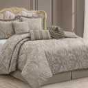 Taupe 7 Piece Comforter Set, King, Elegant Floral Jacquard, Ultra Soft Bed Set for All Seasons, Bed in a Bag, Include Comforter, Bed Skirt, Pillow Shams & Decor Pillows