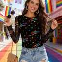 MOUSYA Sheer Tops for Women Mesh Long Sleeve Top See Through Sexy Going Out Tee Summer Crewneck Party Undershirt (Black, M)