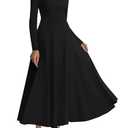 BTFBM Spring Dresses for Women 2026 Trendy Boat Neck Long Sleeve A Line Flowy Knit Loose Casual Elegant Party Maxi Dress(Black, Small)