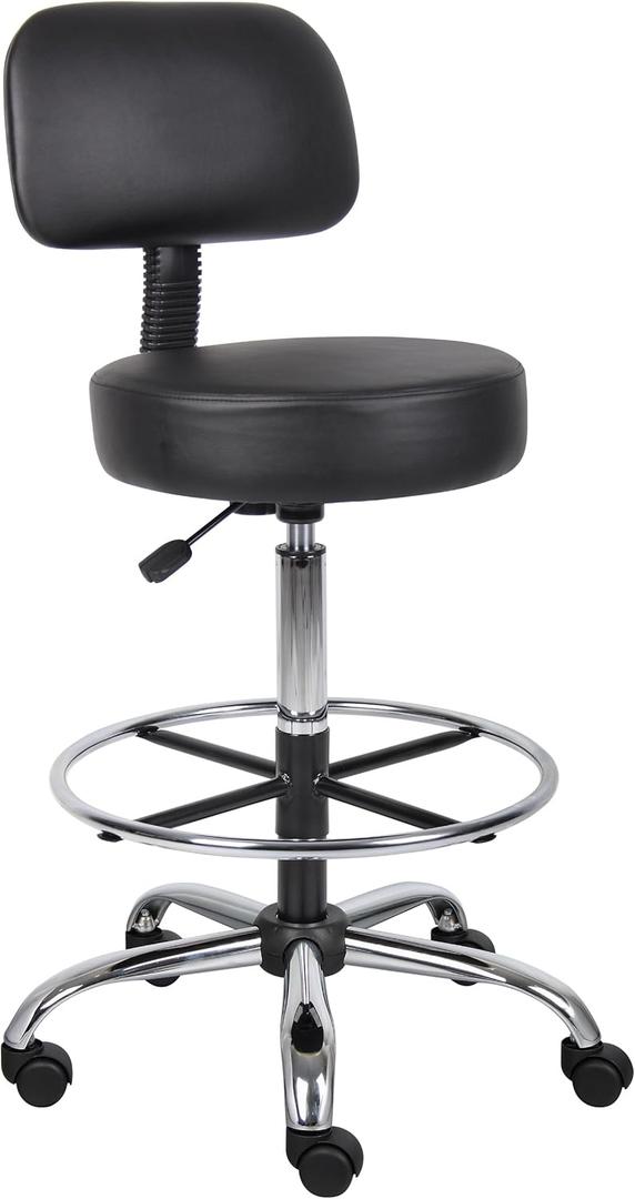 Boss Office Products Be Well Medical Spa Drafting Stool with Back, Black