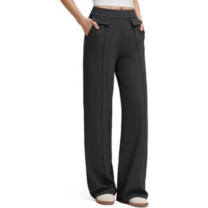 G4Free EverGoing Women's Wide Leg Pants High Waisted Yoga Pants Dressy Casual Trousers with Pockets (Black, M)