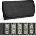 Money Organizer, Money Organizer for Cash with 6 Zippered Pocket Black Cash Wallet Storage for Travel Currencies Receipts Bills, Envelope Budgeting for Kids, 8 x 4 x 1 inches