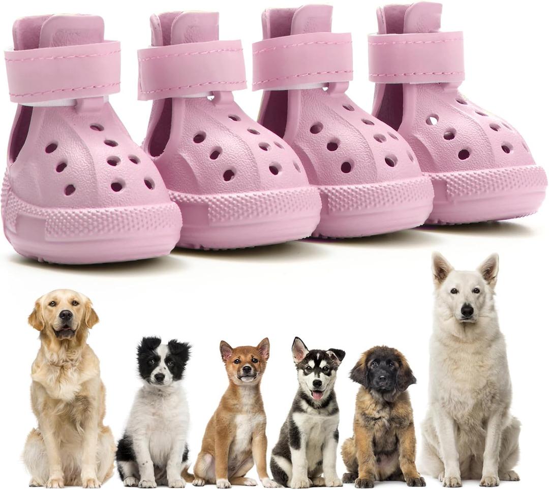 Dog Shoes for Hot Pavement, Non-Slip Waterproof Breathable Easy to Clean Put On and Take Off Dog Boots, Paw Protector for Hot Summer Roads Winter Snow (Pink, Size 8:(3.15"x2.56")(L*W))