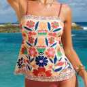 Dokotoo Women's Boho Floral Tankini Set Two Piece Swimsuits Flowy Vintage Beachwear (M)