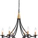 Modern Crystal Chandelier, 6-Lights Black and Gold Farmhouse Chandeliers for Dining Room Light Fixtures Hanging, Modern Black Pendant Light for Bedroom Foyer Living Room Kitchen Island Entryway Office