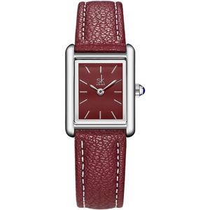 SHENGKE Minimalist Vintage Square Watches for Women with Leather Strap (Red)